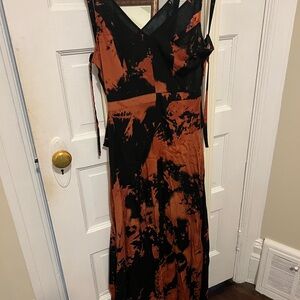 Black and Orange Tie Dye Maxi Dress